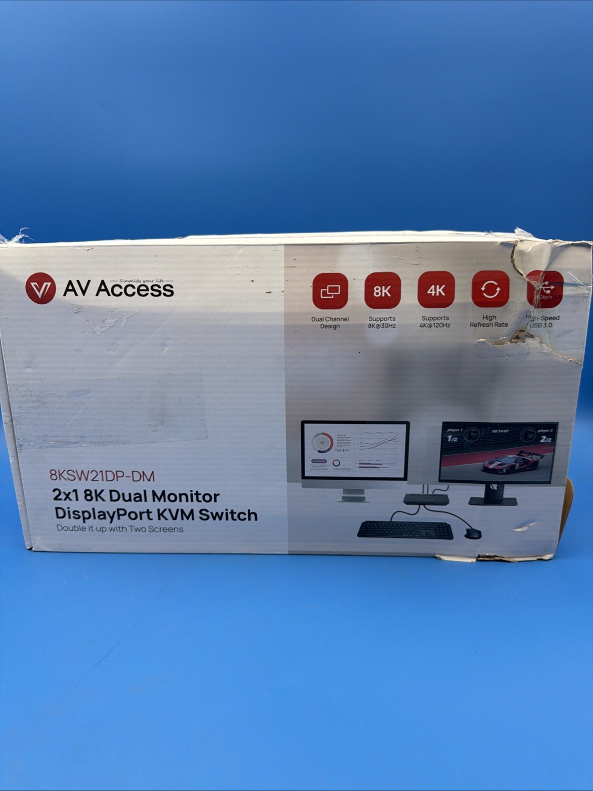 AV Access KVM Switch 2 Computers 2 Monitors DisplayPort 8K@60Hz 4K@165hz/144h...