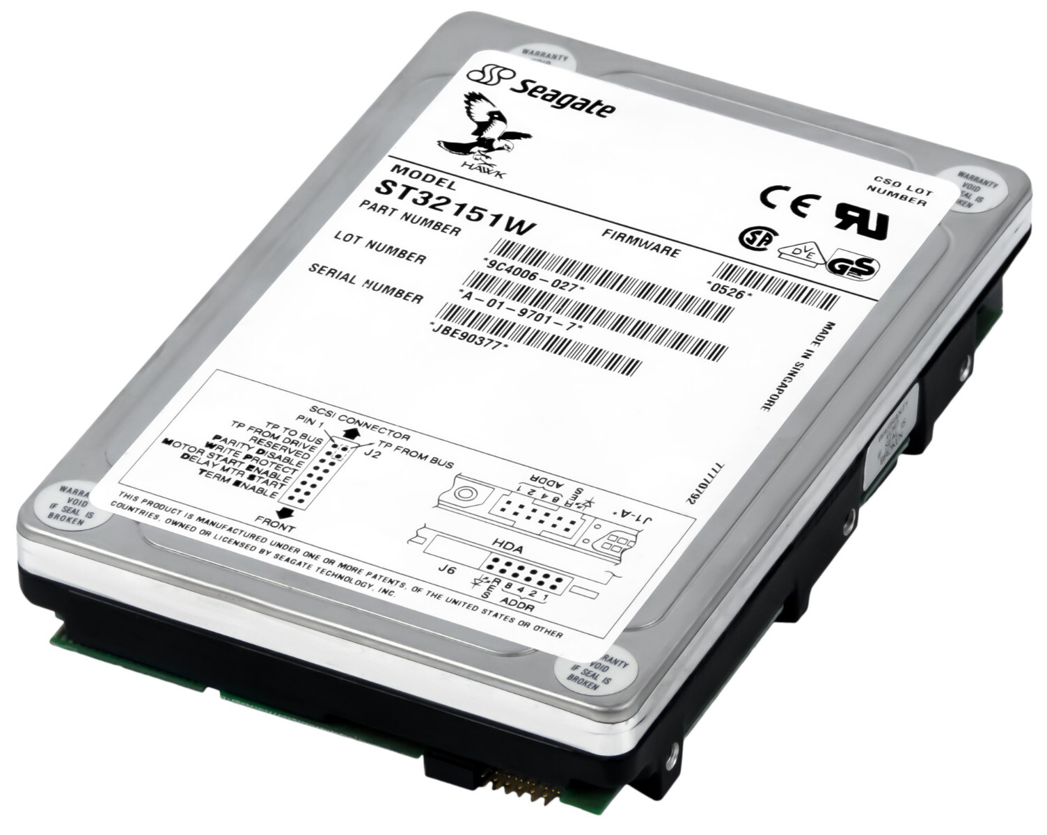 HARD DRIVE SEAGATE HAWK 2XL ST32151W 2.1GB 5.4K SCSI 3.5''