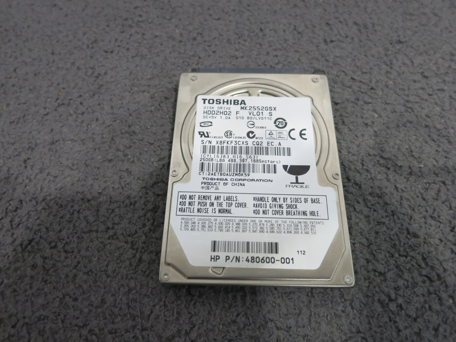 Toshiba MK2552GSX 250 GB,Internal,5400 RPM,2.5" (HDD2H02) Hard Drive