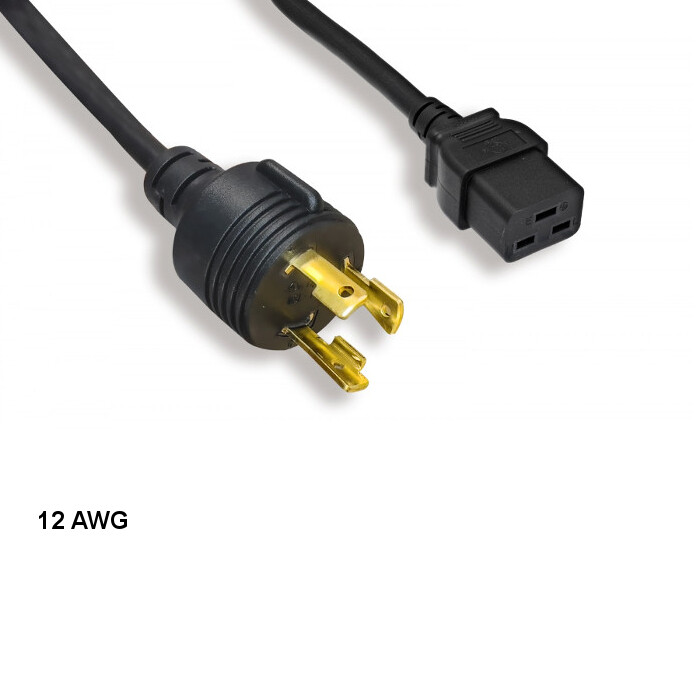 [Lot10] 10Ft 12 AWG Power Cable NEMA L6-30P to IEC-60320 C19 15A/300V SJT Black