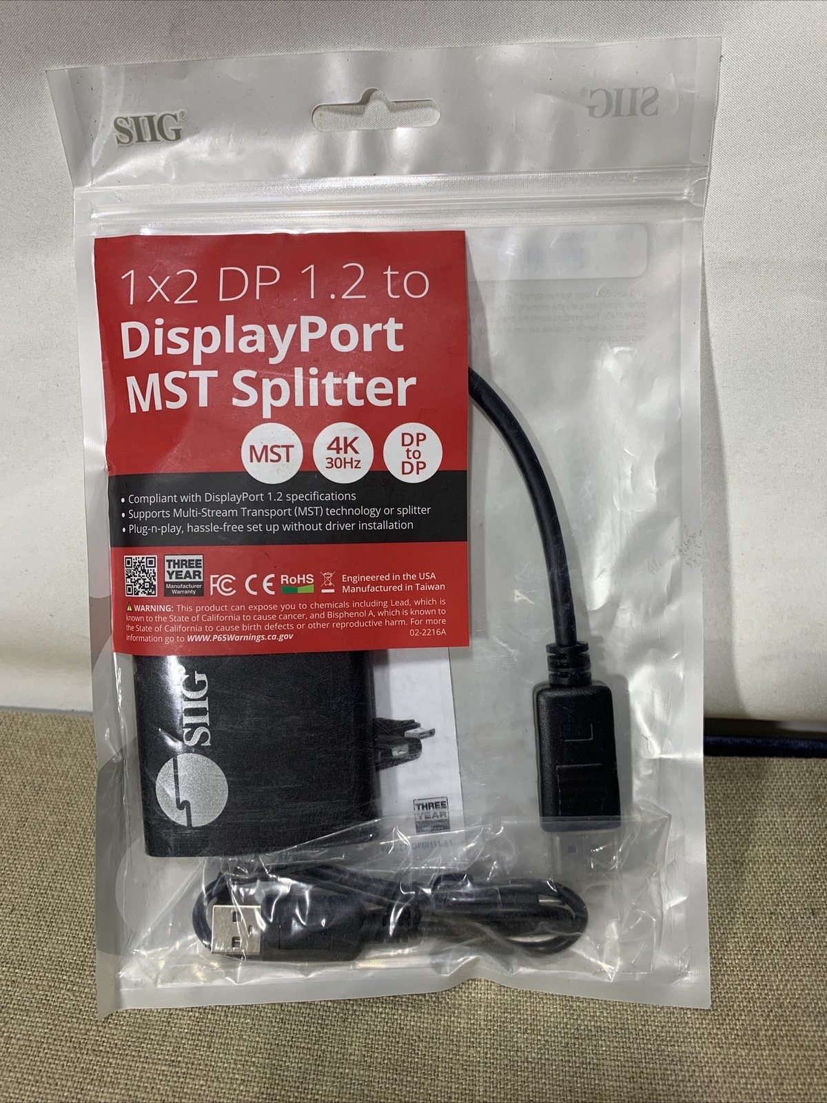 SIIG 1x2 DisplayPort [DP] 1.2 to 4KDisplayPort Multi-Monitor Splitter & Adapter