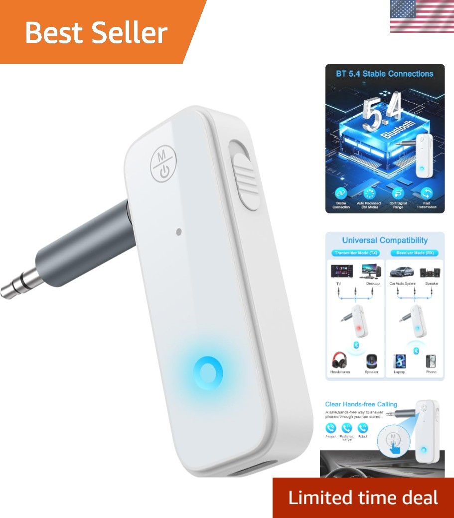 Compact Bluetooth 5.4 Aux Adapter - Crystal Clear Sound for Cars and Home Stereo