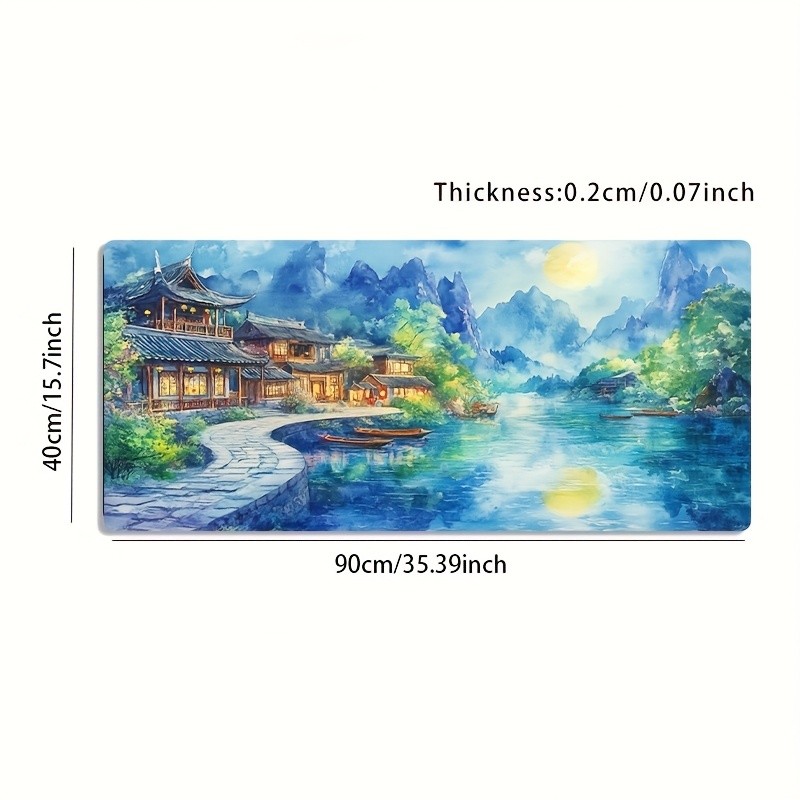 1 Extra-Large Gaming Mouse Pad with Moonlit Mountain Watercolor Art Design, No