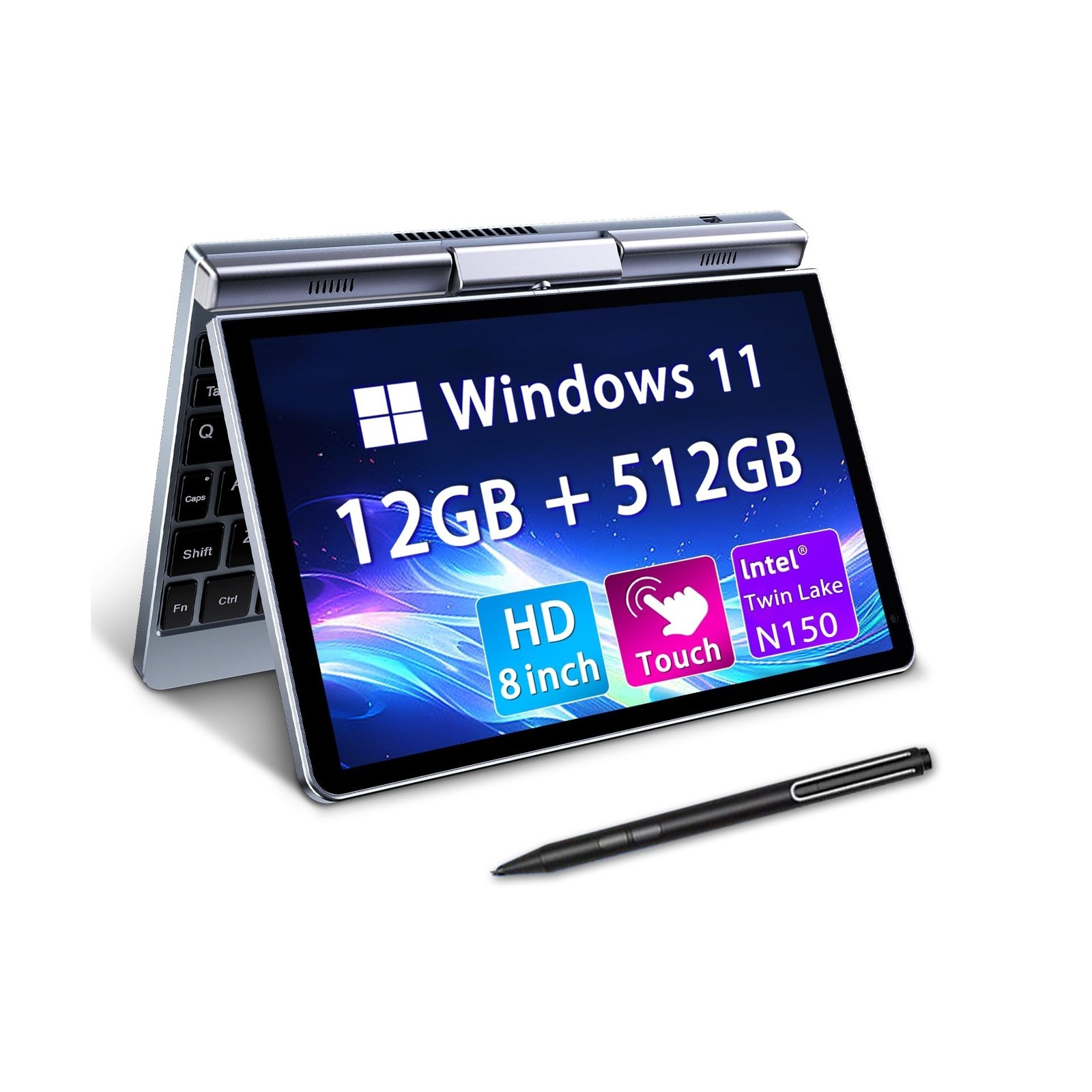 Mini Laptop 8" 2-in-1, Laptop Computer Win 11, Intel N150(up to 3.6GHz), 12GB...