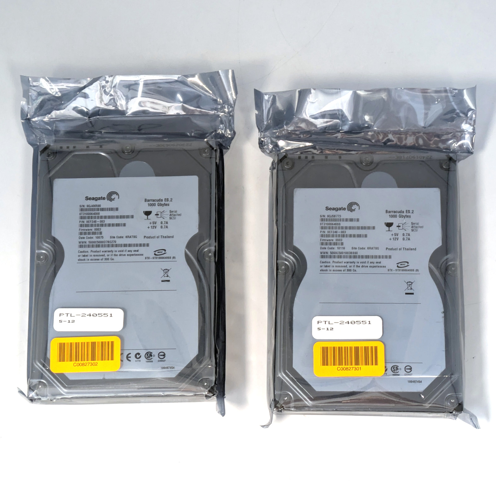 Seagate Barracuda ES.2 1TB Internal Desktop Drive SAS 3Gb/s 3.5" Lot of 2