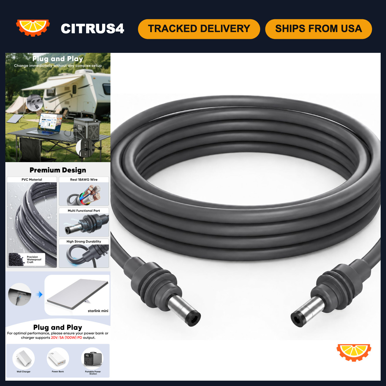 6.5FT Mini DC Power Cable for Starlink - Replacement, High-Quality, Durable