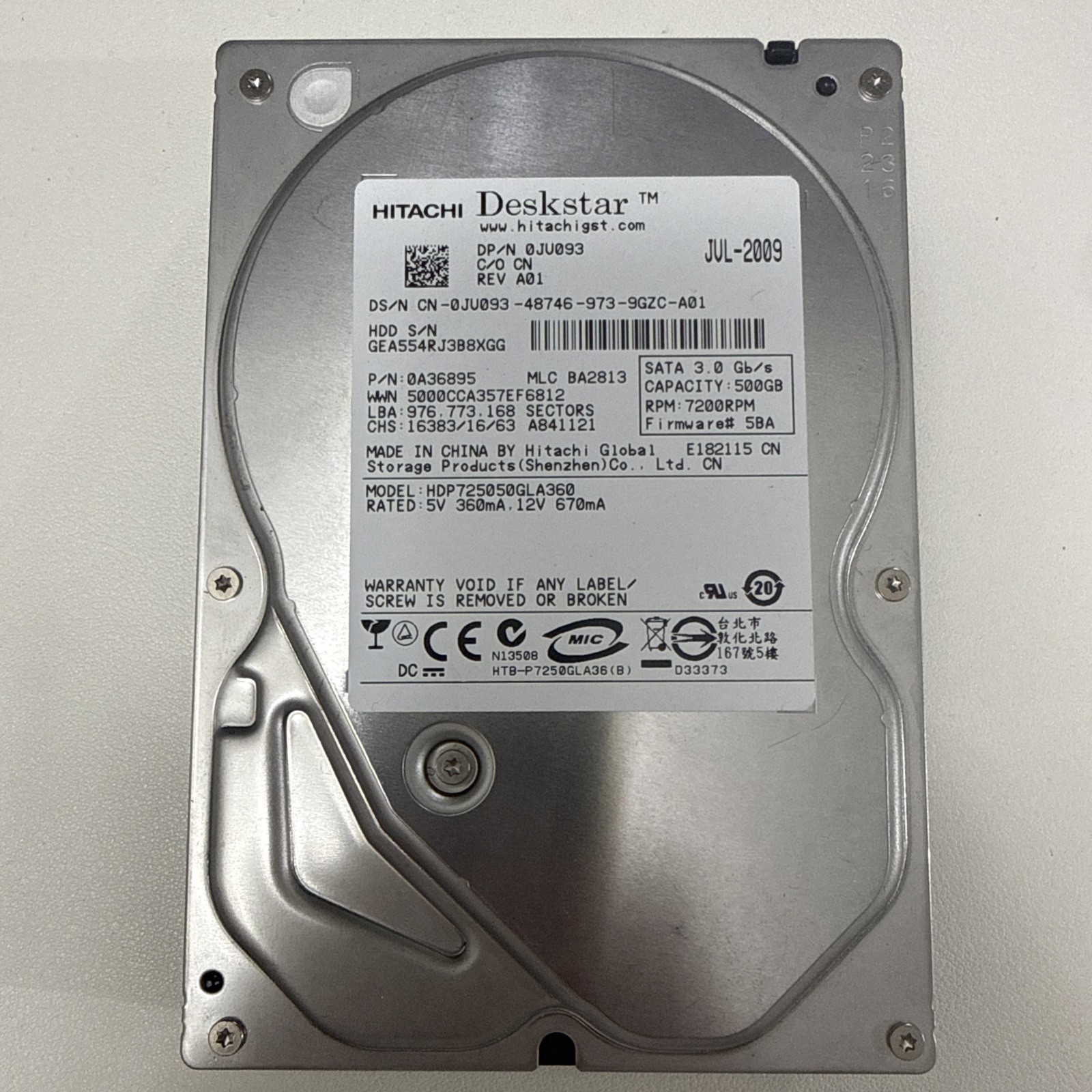 Hitachi Deskstar 500GB 7.2K SATA 3.5'' HDD Hard Drive