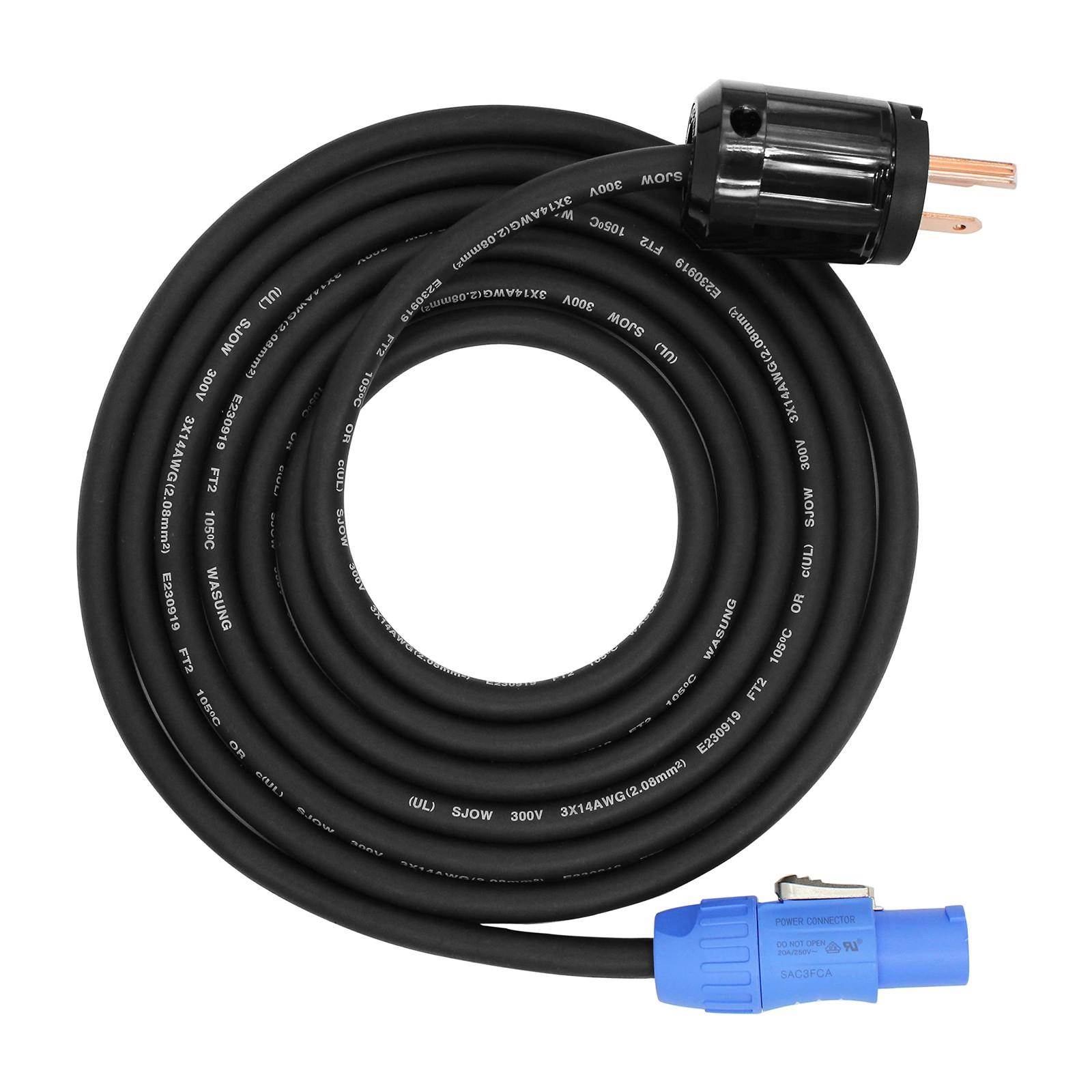 Toronce 14 AWG Male NEMA5-15P to SACFCA PowerCon Cable 25FT
