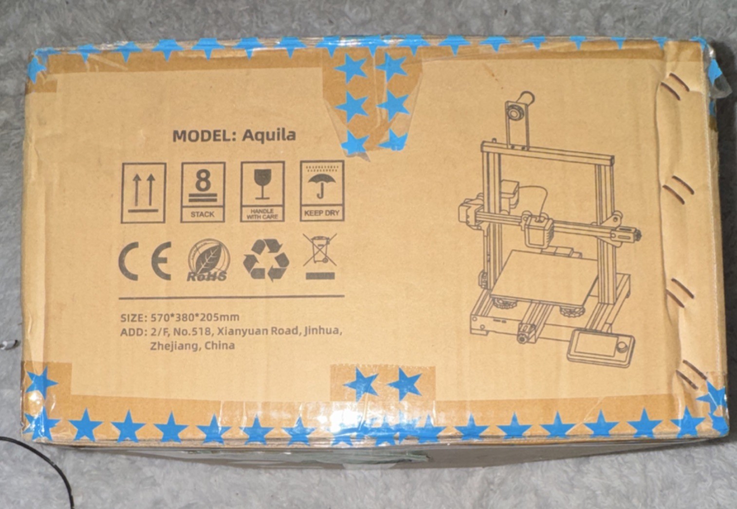 Voxelab Aquila 3D Printer 570x380x205mm With New Filament Added.