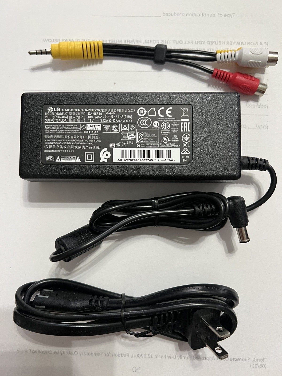 Genuine LG AC Adapter DA-65G19 Monitor Power Supply 65W OEM ORGINAL