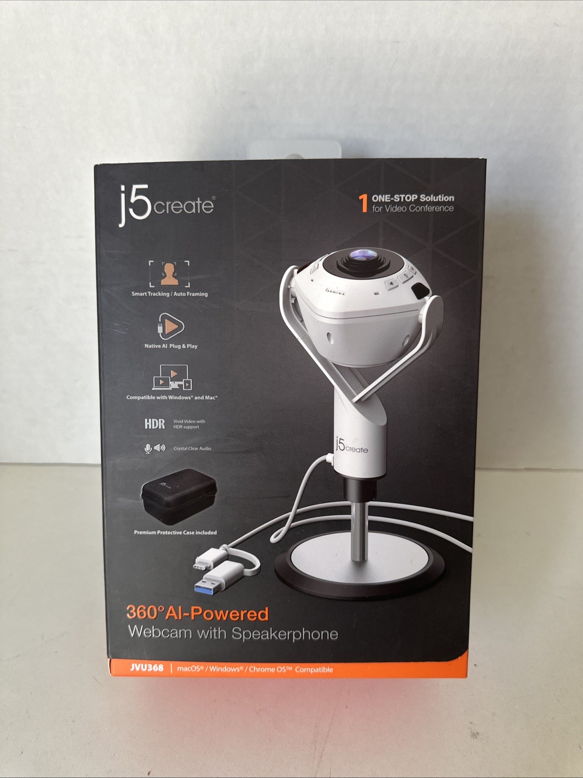 j5create 360 All Around AI-Powered Conference Room Camera with White 