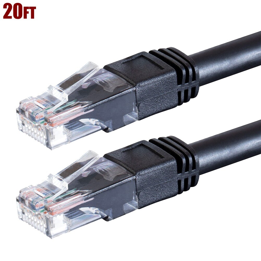 20FT CAT6 RJ45 Outdoor Network LAN Ethernet Cable UTP Copper Wire 24AWG Black