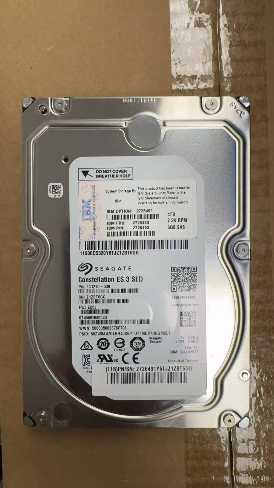 IBM Seagate 2726493 7.2K RPM SAS HDD 6Gb SED Hard Drive 2726491 ST4000NM0043
