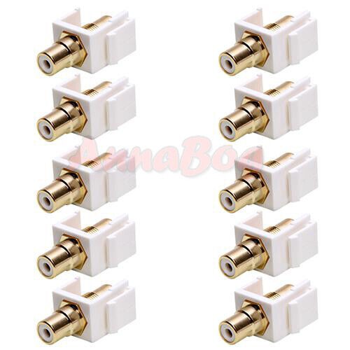 10PCS RCA Modular Keystone Jack White Center Audio Cable Coupler for Wall Plate