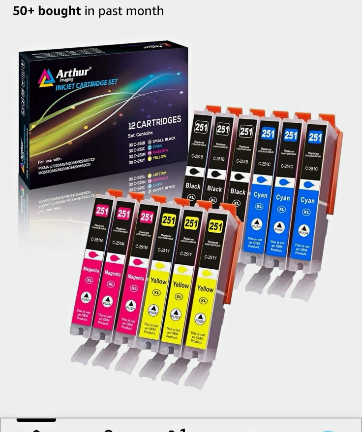 Arthur Imaging CLI-251XL Compatible Ink Cartridges 12-Pack for Canon PIXMA
