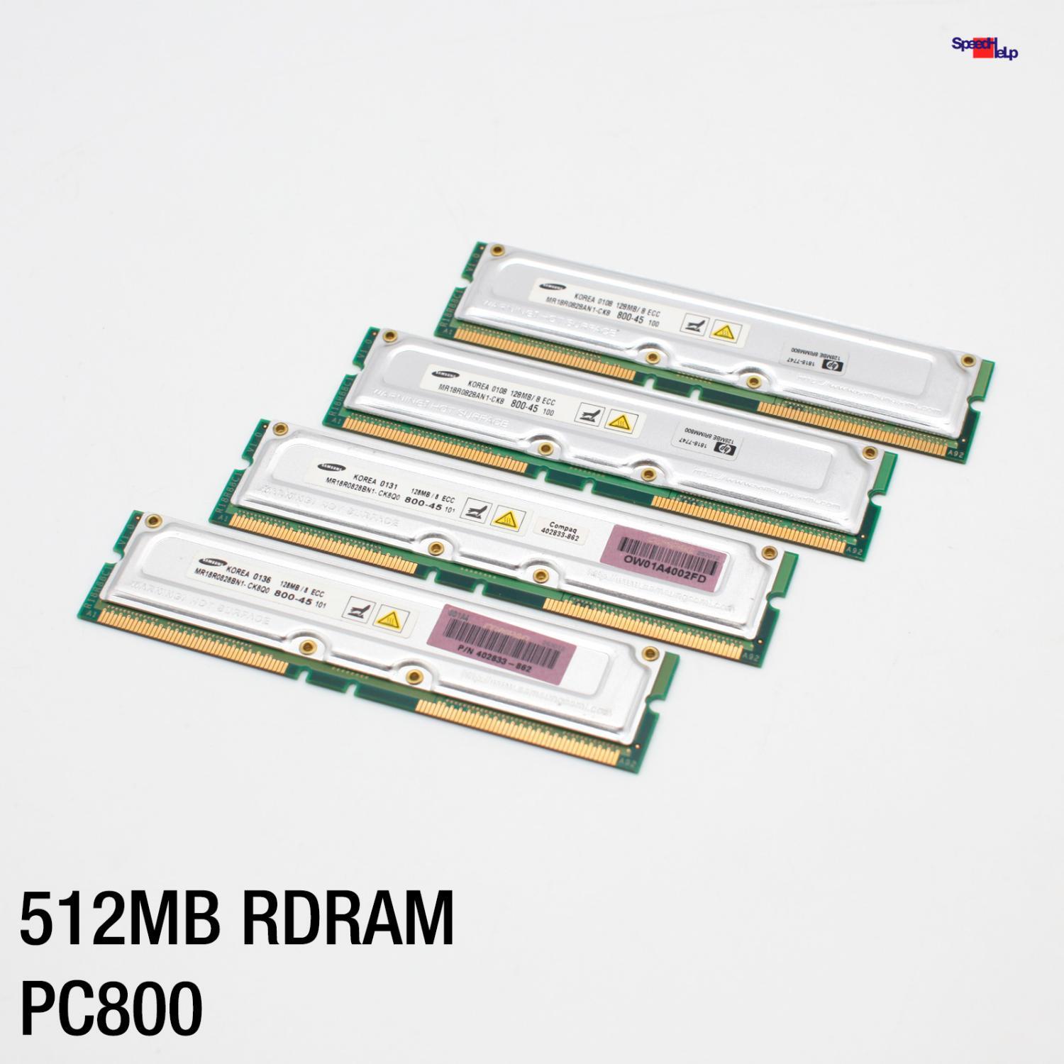 512MB 4x128MB RDRAM PC800 RIMM ECC SAMSUNG MR18R0828AN1-CK8 800-45 SERVER RAM