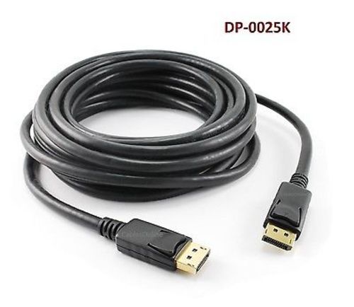 25ft DisplayPort Gold-Plated Male to Male Monitor A/V Cable w/ Latches, DP-0025K