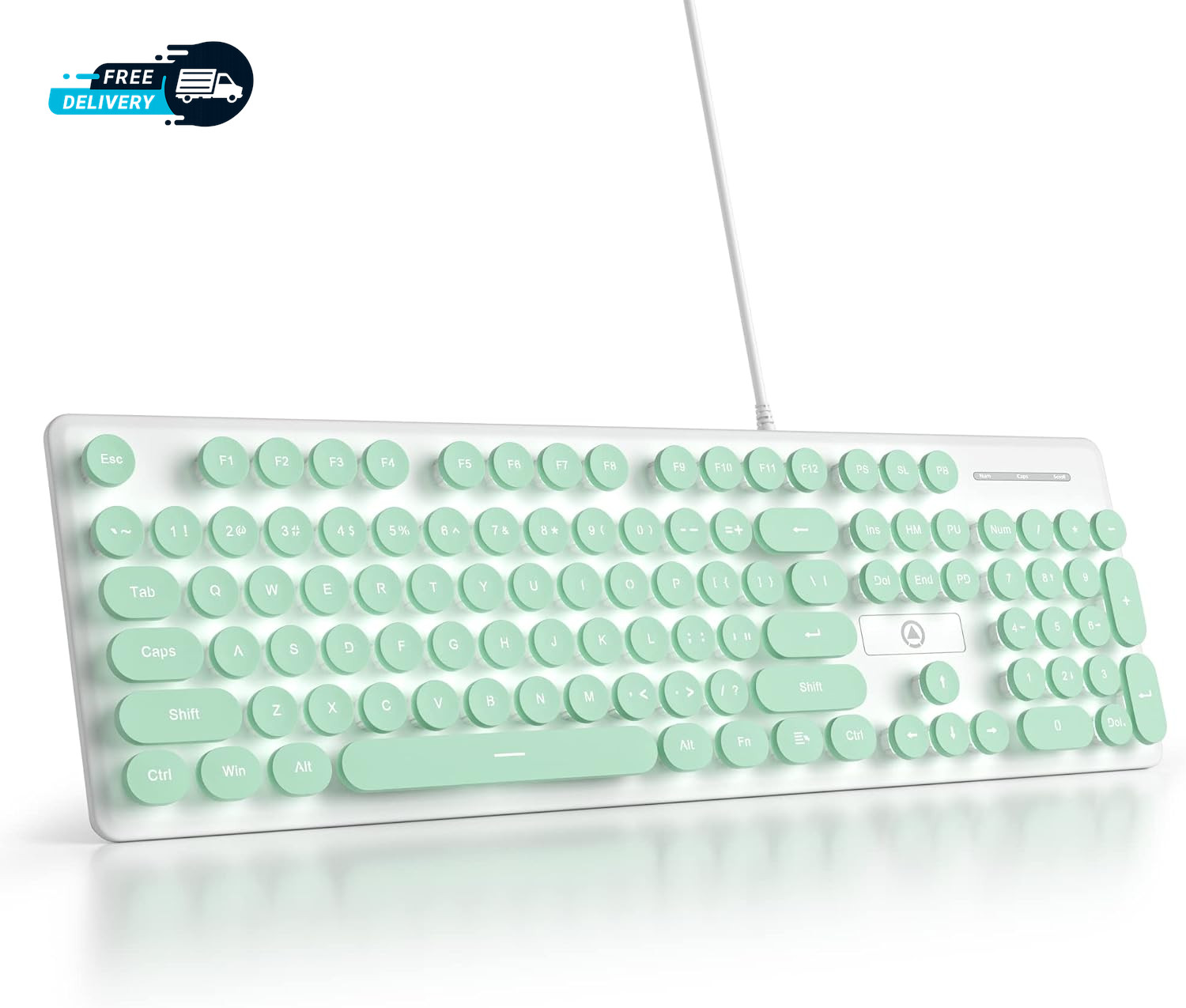 Cute Quiet Keyboard Wired Green Typewriter Keyboard Light up Backlit PC