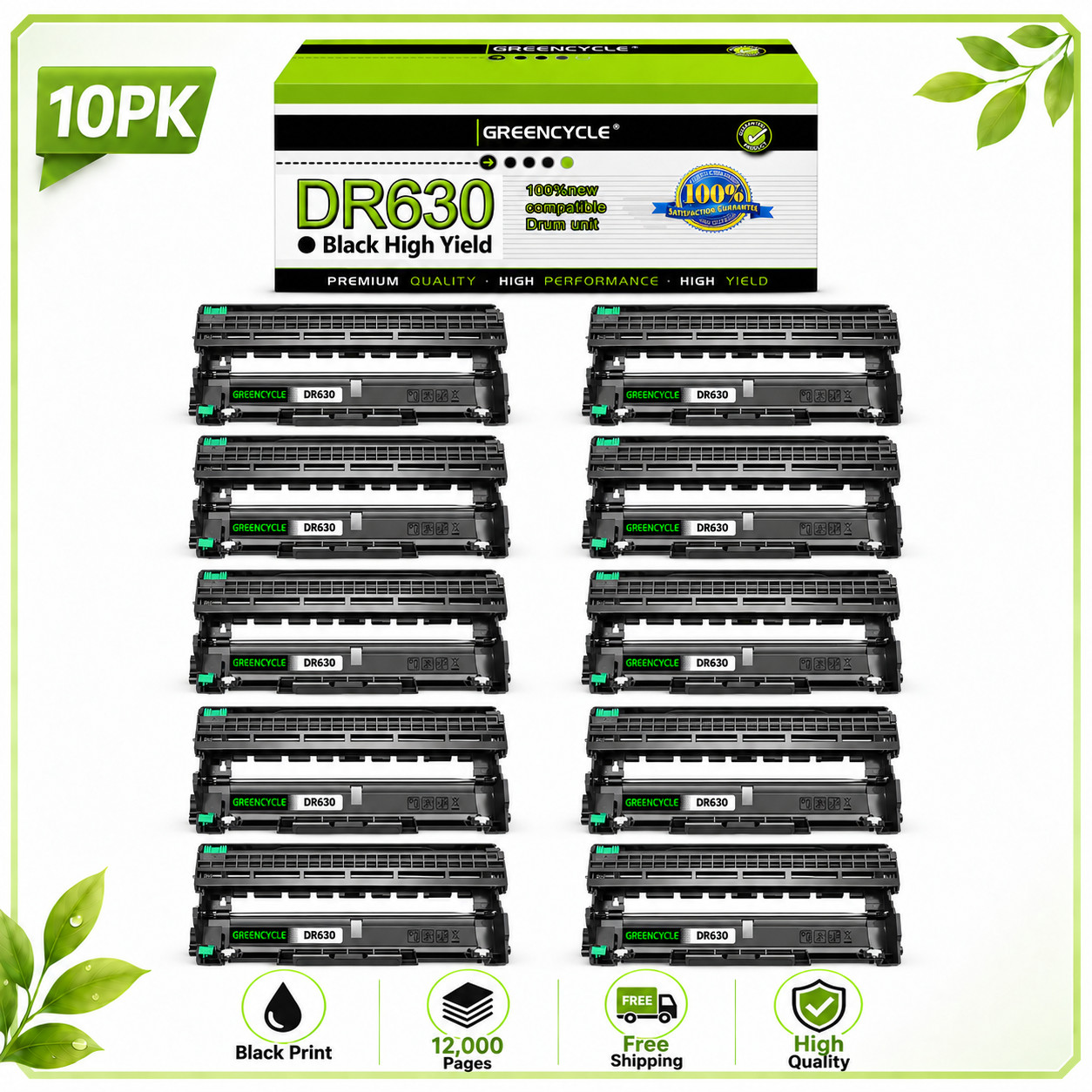 10PK DR630 Drum Unit Compatible With Brother HL-L2320D HL-L2340DW L2360DW L2380D