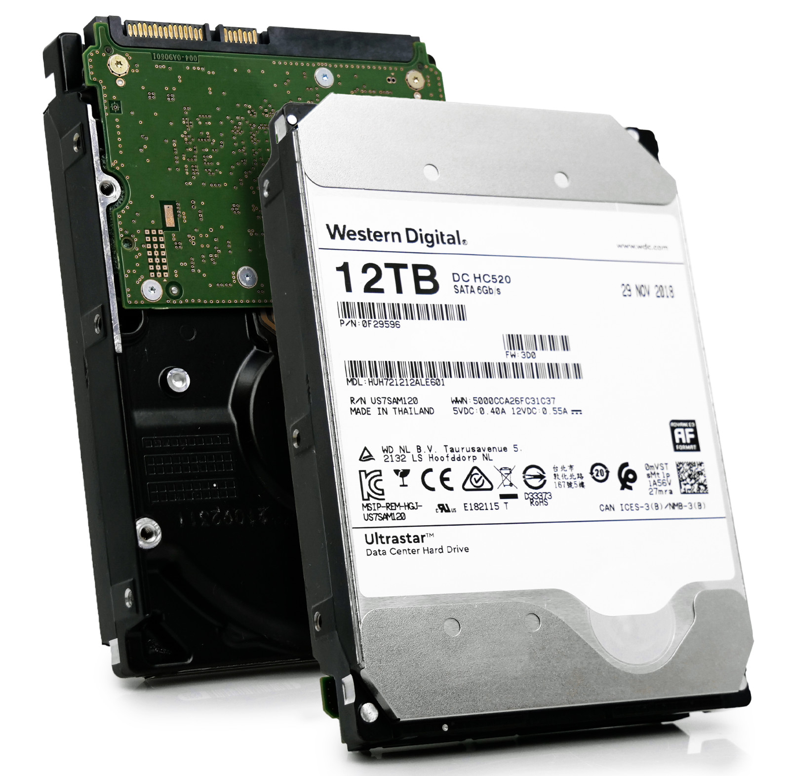 WD Ultrastar DC HC520 12TB HUH721212ALE601 0F29596 7.2K RPM SATA 3.5" HDD