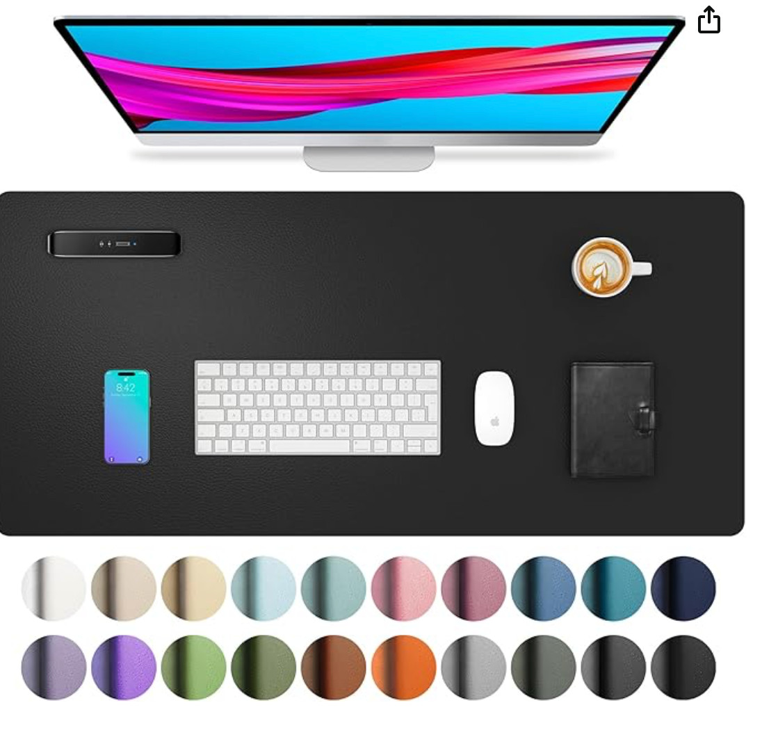 Aothia Non Slip Waterproof PU Leather Desk Pad Protector 23.6" x 13.7" Black