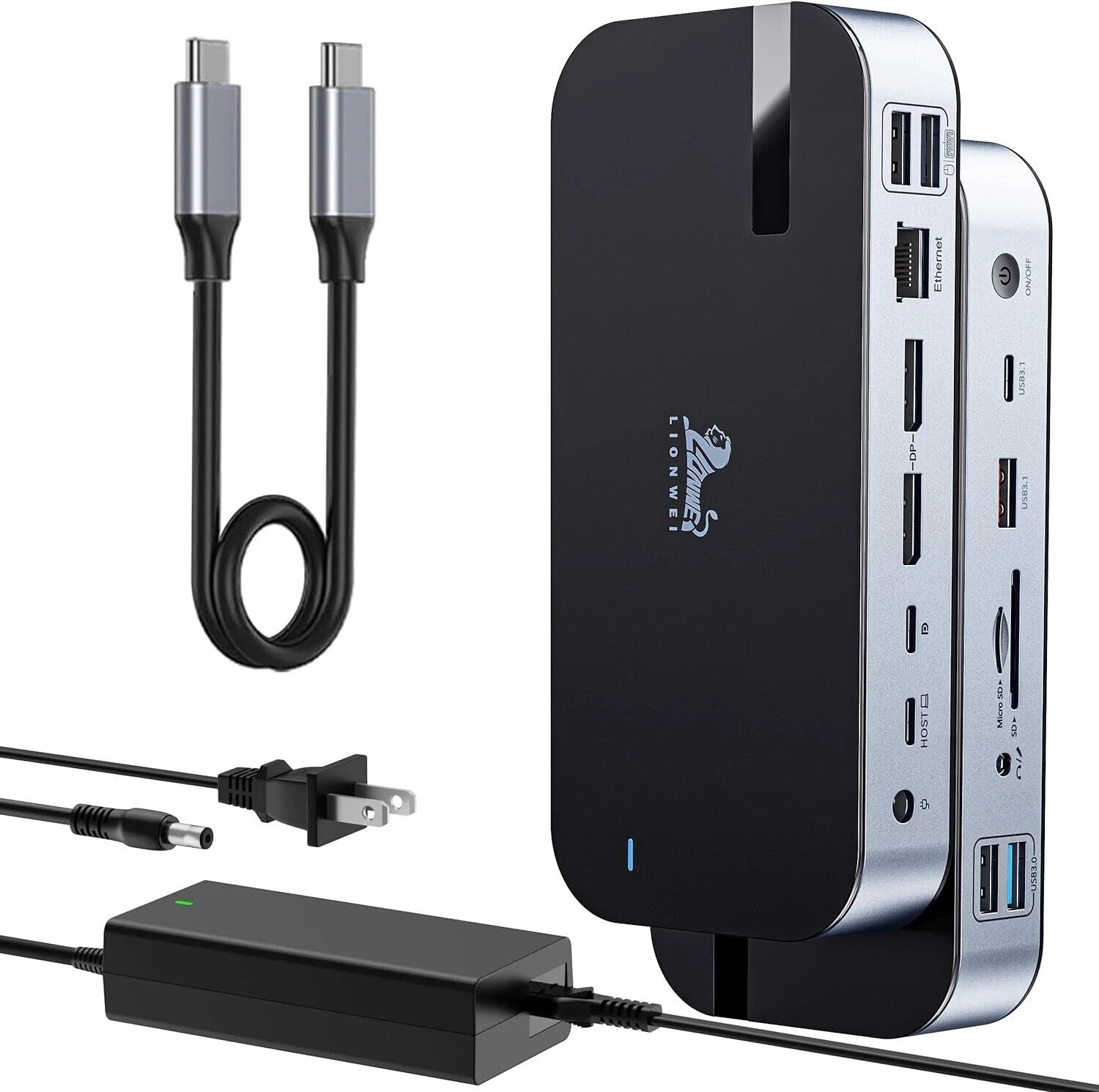 LIONWEI USB4 Dock Dual DisplayPort USB C to Triple Monitor 4K@60Hz, Docking Stat