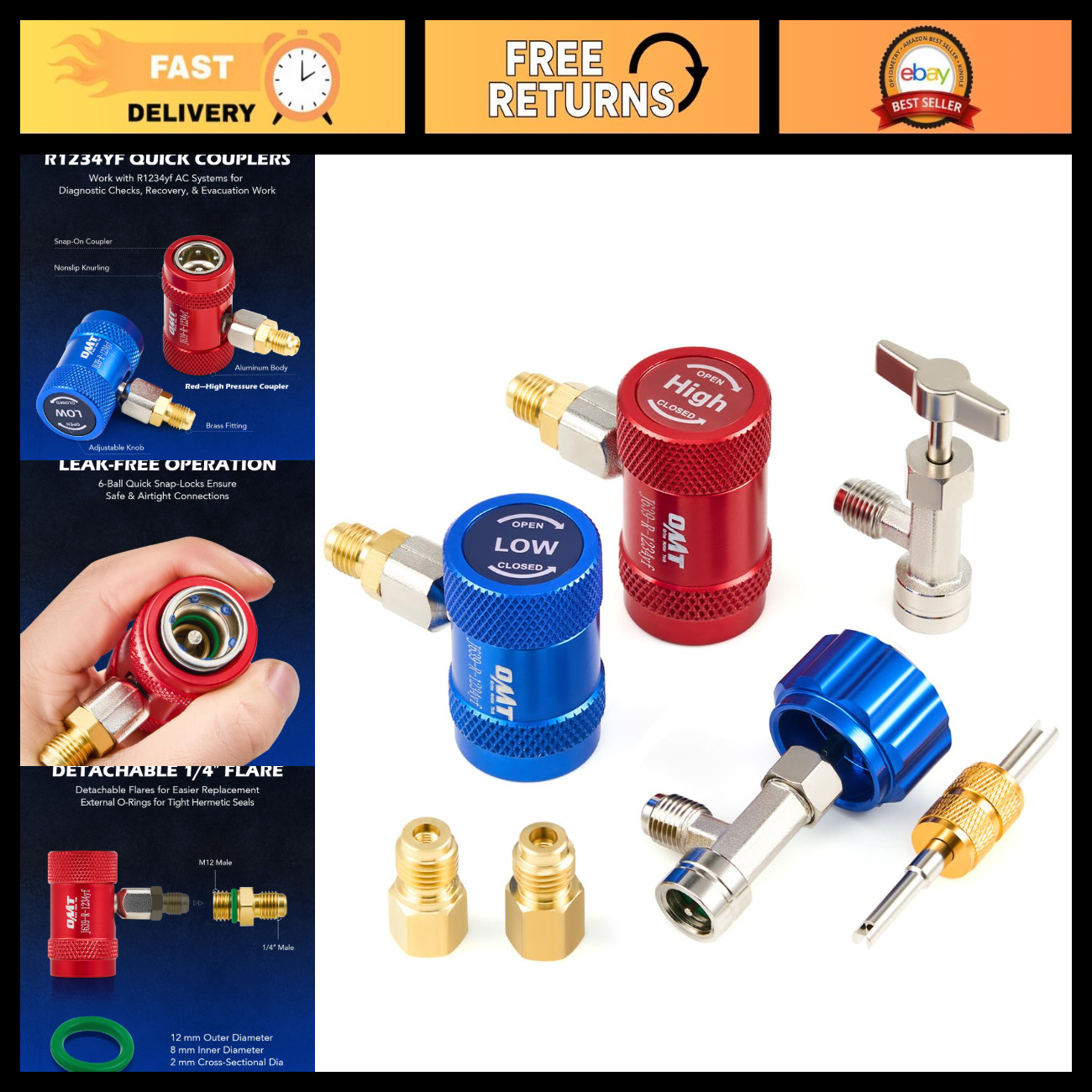R1234yf Adapter Kit - Quick Couplers, Self-Sealing, Puncture Can Tap Tools