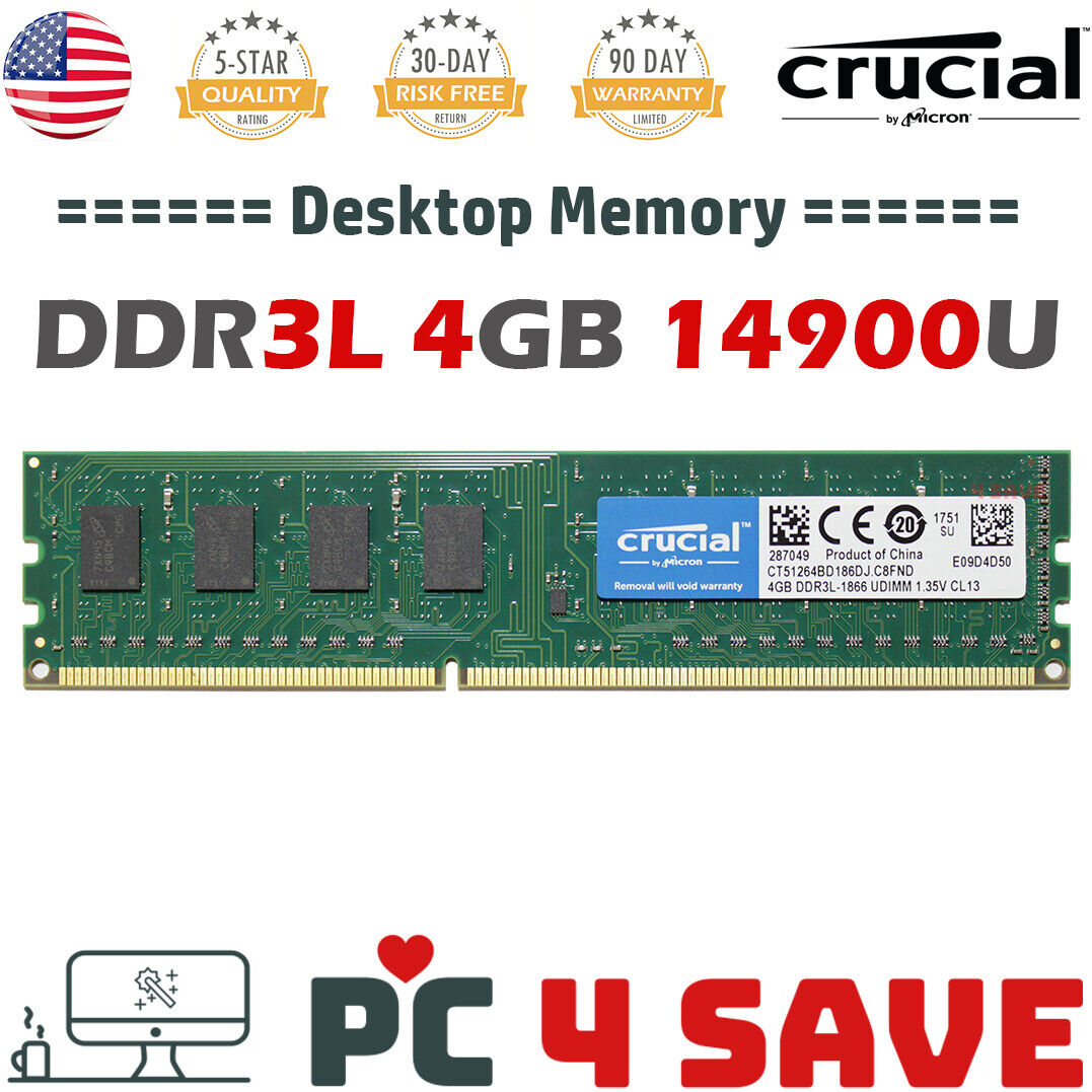 Crucial 4GB DDR3L 1866 MHz PC3L-14900U / Desktop Memory Unbuffered UDIMM 1RX8