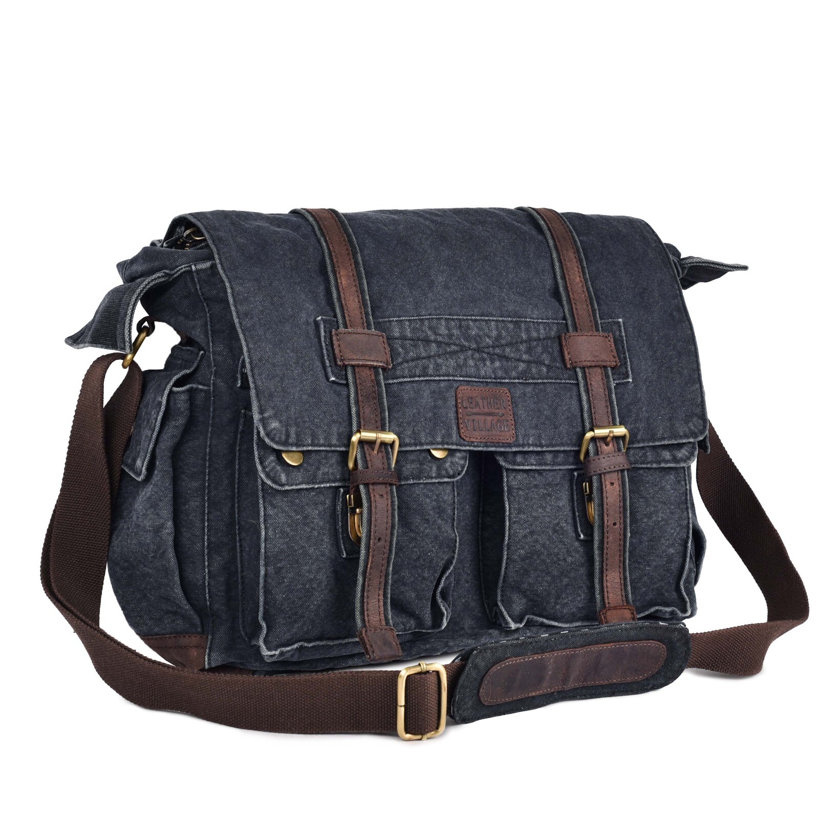 Vintage Canvas Messenger Bag - 16'' Handmade Satchel Shoulder for Men & Women