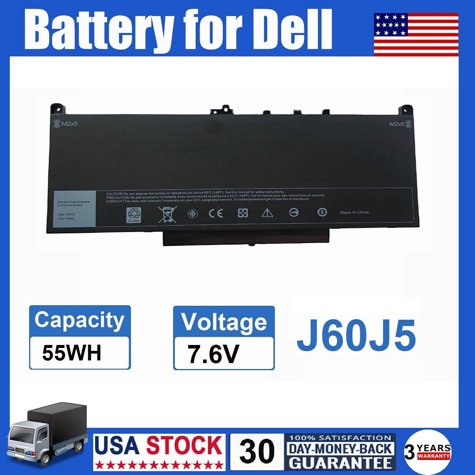 J60J5 Laptop Battery For Dell Latitude E7270 E7470 Series R1V85 451-BBSX 451 US