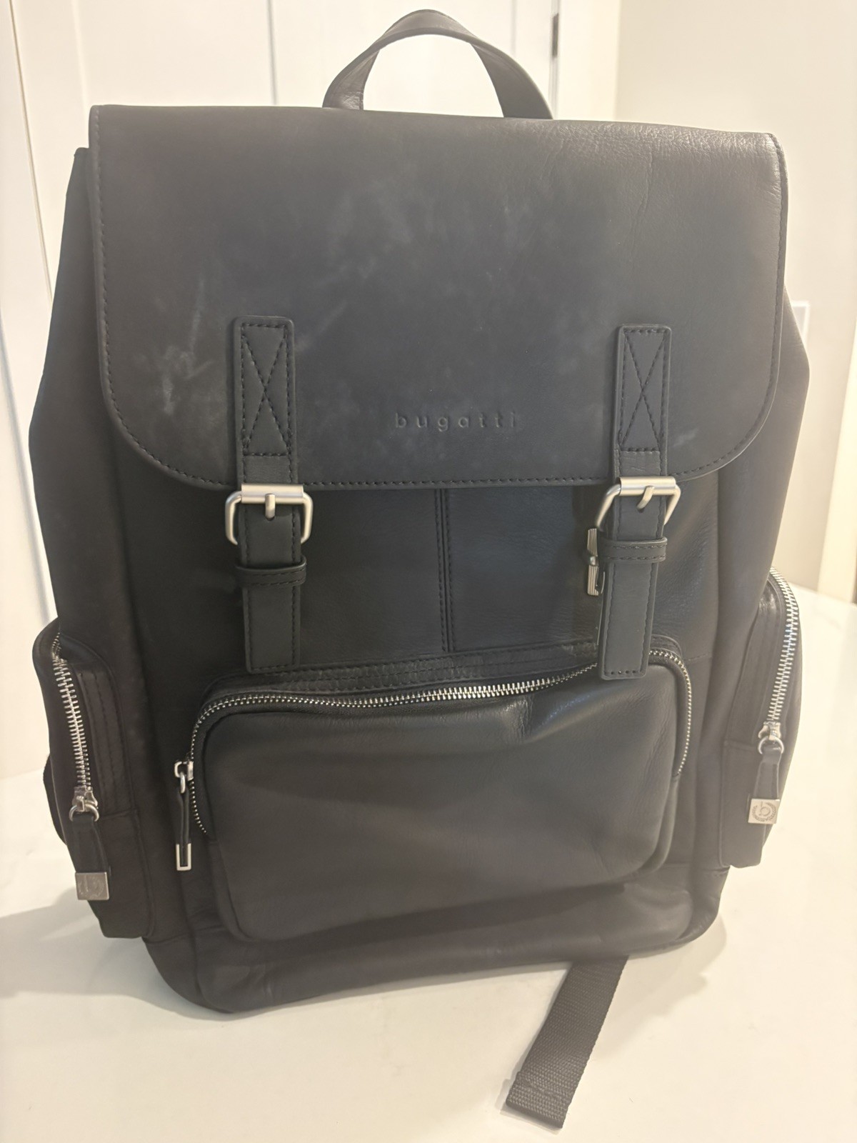 Bugatti Sartoria 100% Leather Black Backpack, Fits 15.6 Laptop Carrying Case