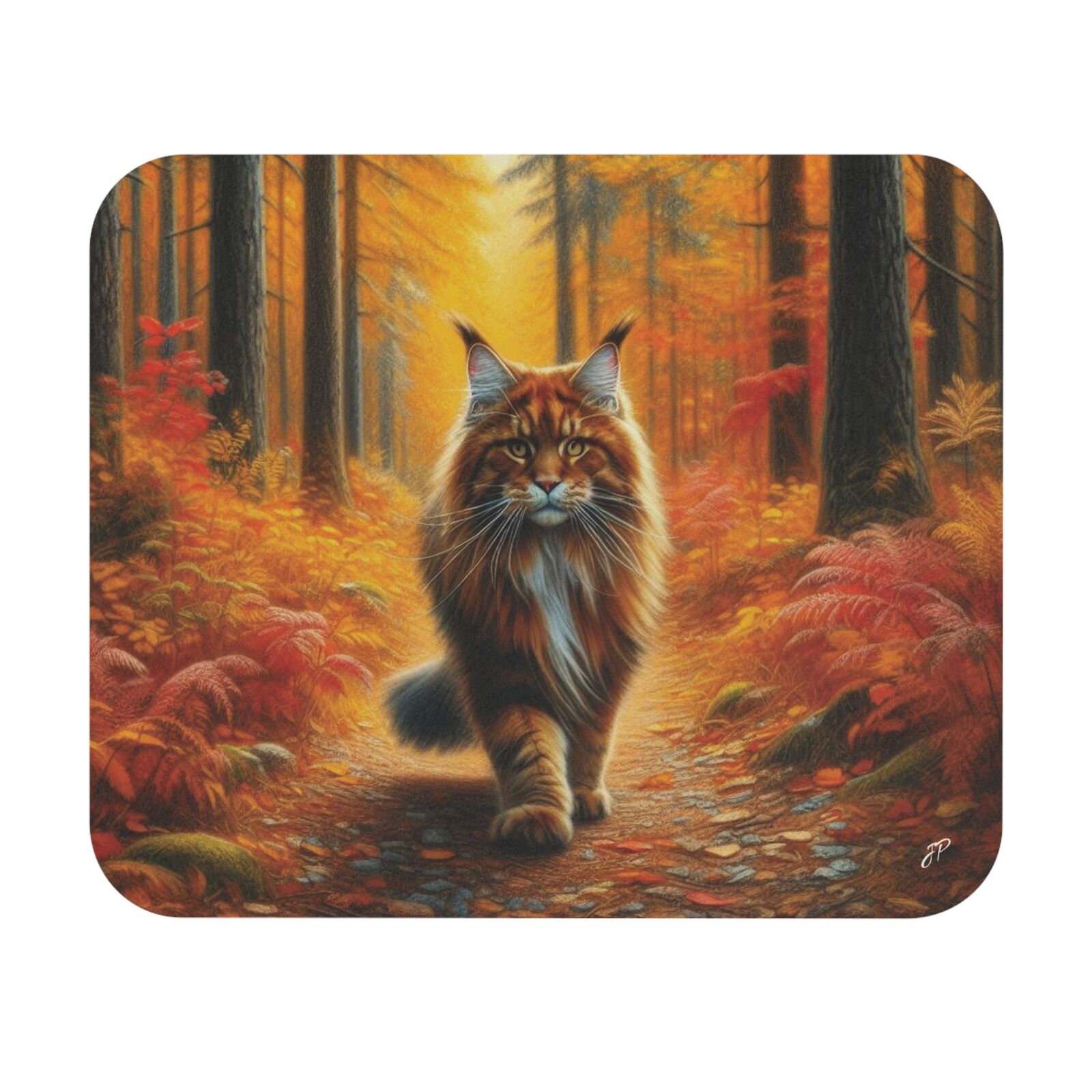Computer Mouse Pad - Red Maine Coon Tabby Cat in the Fall