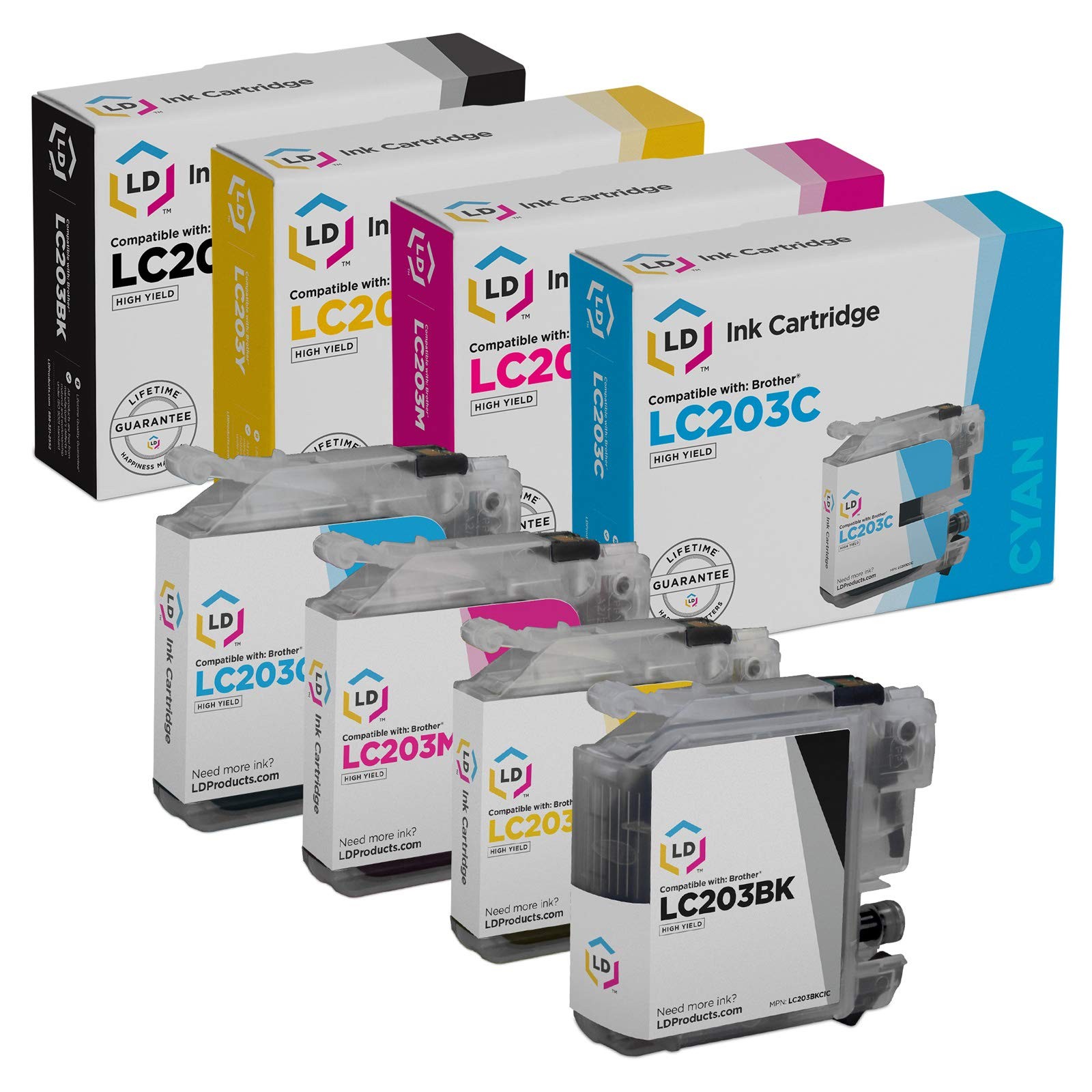 LD Compatible Brother LC203 HY Ink Cartridges: Black, Cyan, Magenta & Yellow 4PK
