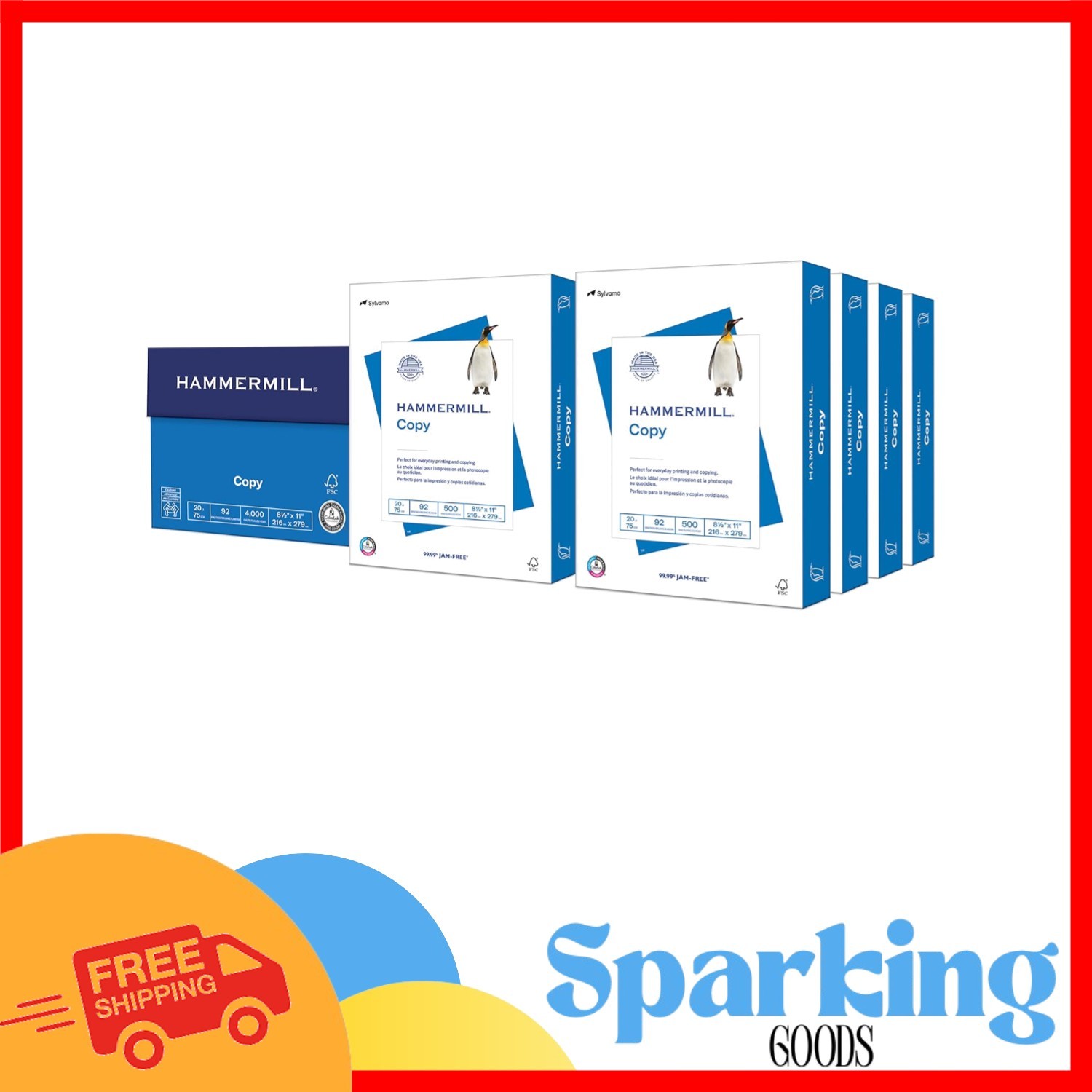 Reliable 20 lb 8.5 x 11 Copy Paper - JAM-FREE, ColorLok Technology, 4000 Sheets