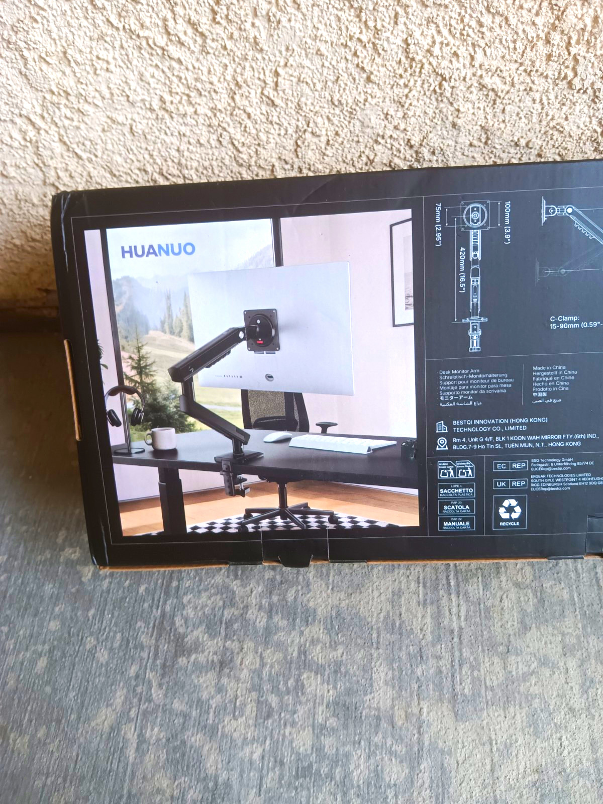 HUANUO FlowLift Pro Single Monitor Desk Mount Arm VESA 75/100 Tilt Rotate