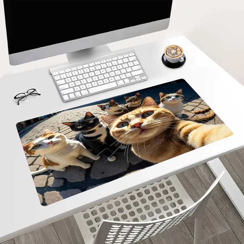 Funny Cat Selfie Desk Mat 24x14in Large Gaming Mouse Pad