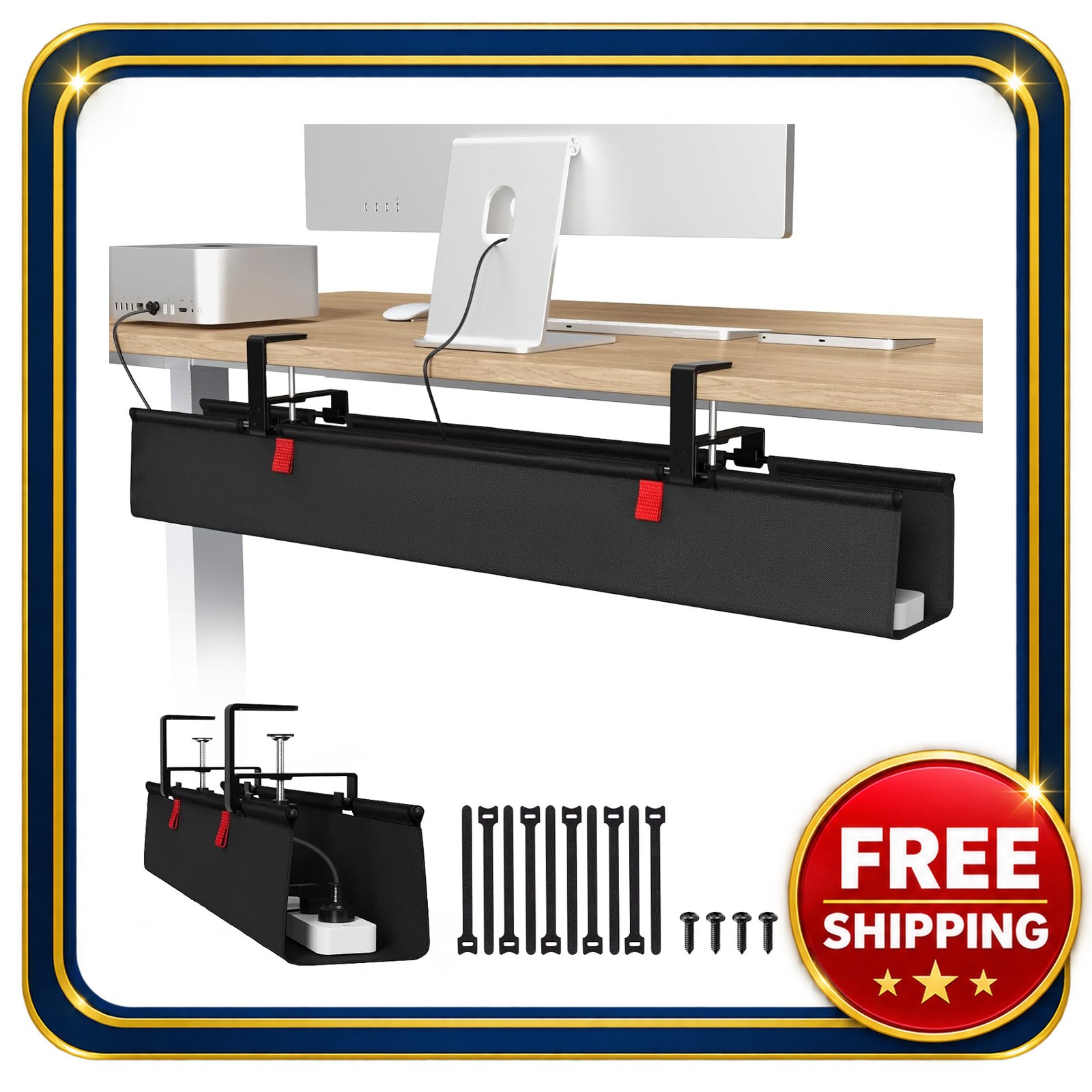 Cable Management Tray 36 inch Under Desk Organizer with Clamp or Screw Fixing