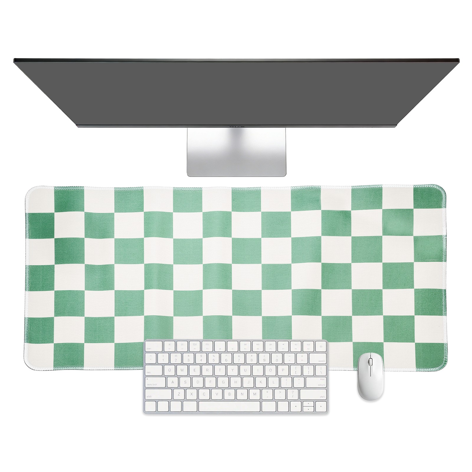 Checkered Desk Mat, 23.6x11.8 Inch Mouse Pad with Non-Slip, Green/White