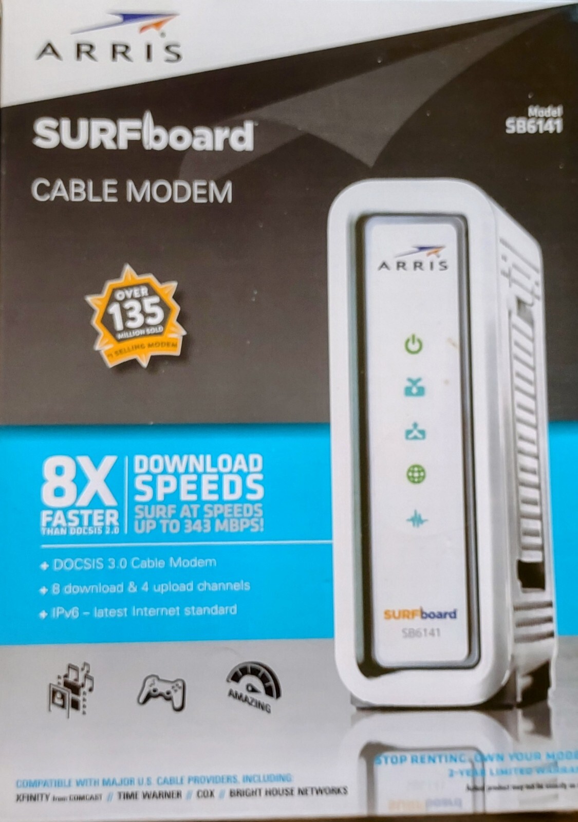 Arris Surfboard Cable Modem Model SB6141 8X Faster download Speeds