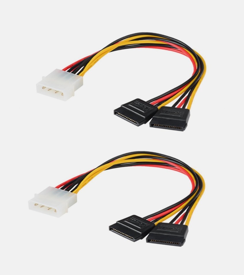 2pcs  4Pin IDE Male To Dual SATA 15Pin Female HDD Power Adapter Cable