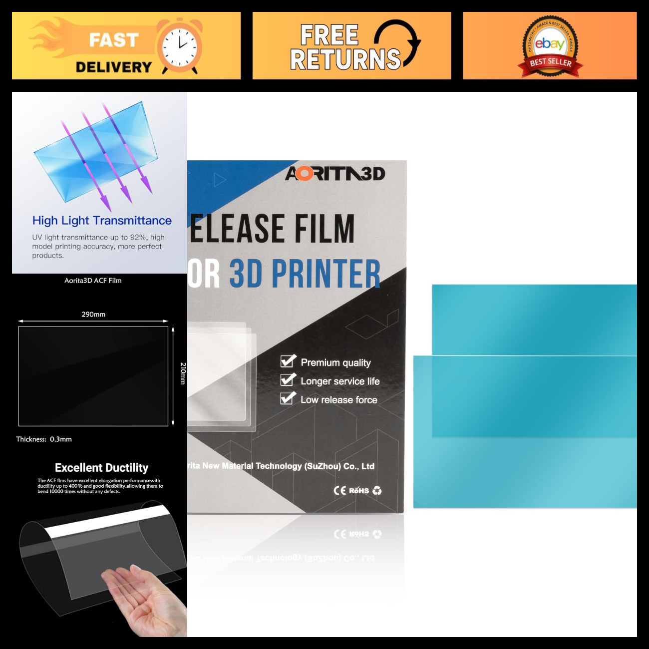 3Pcs High-Speed Release Film 290x210mm for 3D Printers, Nfep Upgrade V3.0