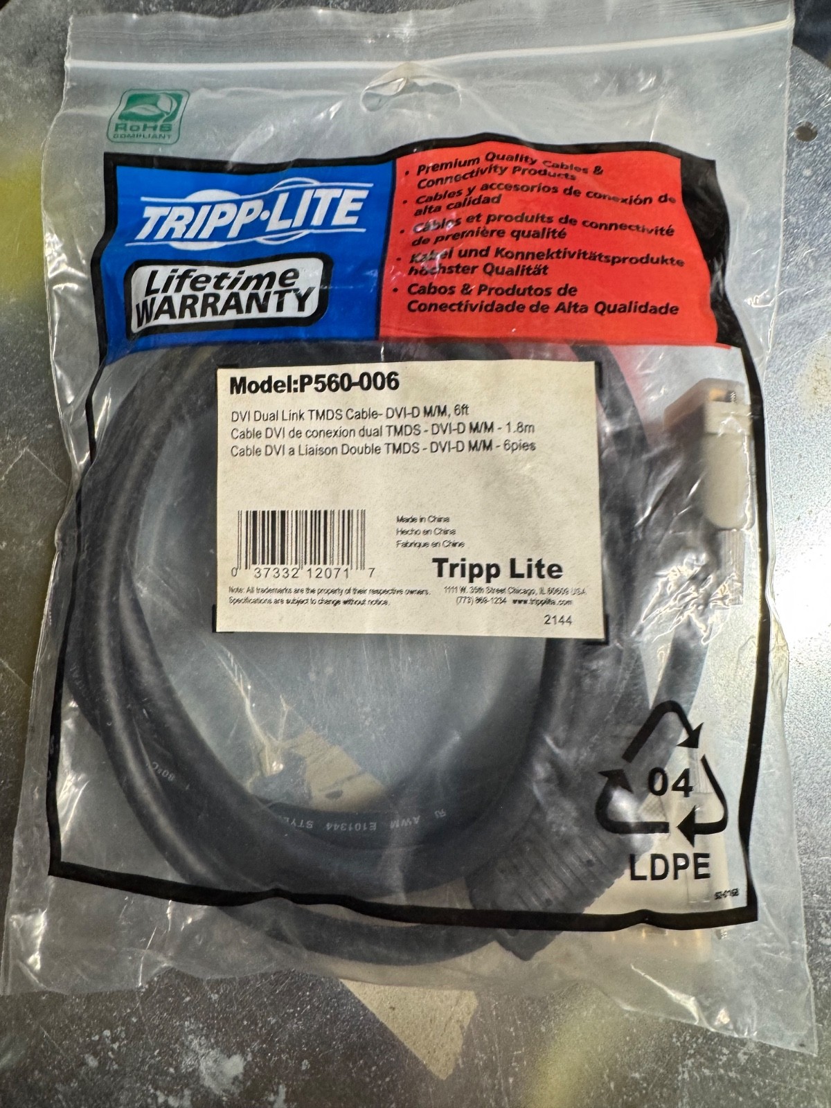 New Tripp Lite DVI Dual Link Monitor Cable (DVI-D M/M) 6-ft Item #P560-006