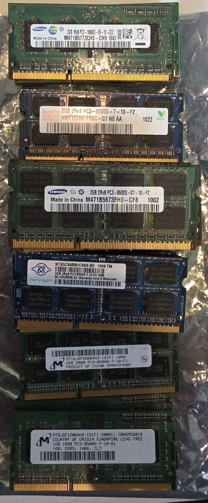 1gb 2gb Mixed Lot of 22 PC3L Laptop Memory Modules Samsung Micron