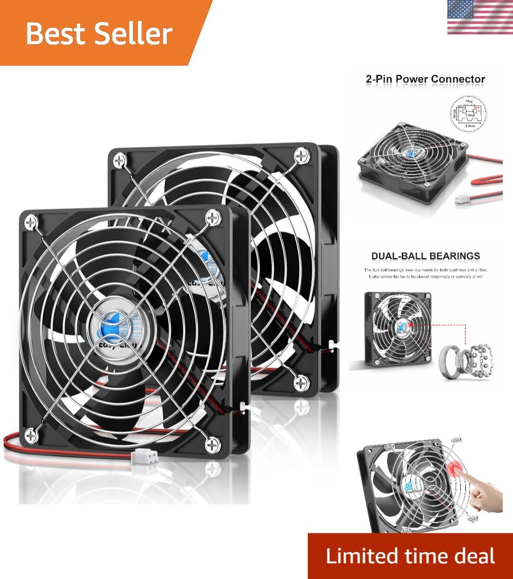 Versatile 120mm 12V DC Fan - Perfect for Refrigerators and Amplifiers, 2-Pack