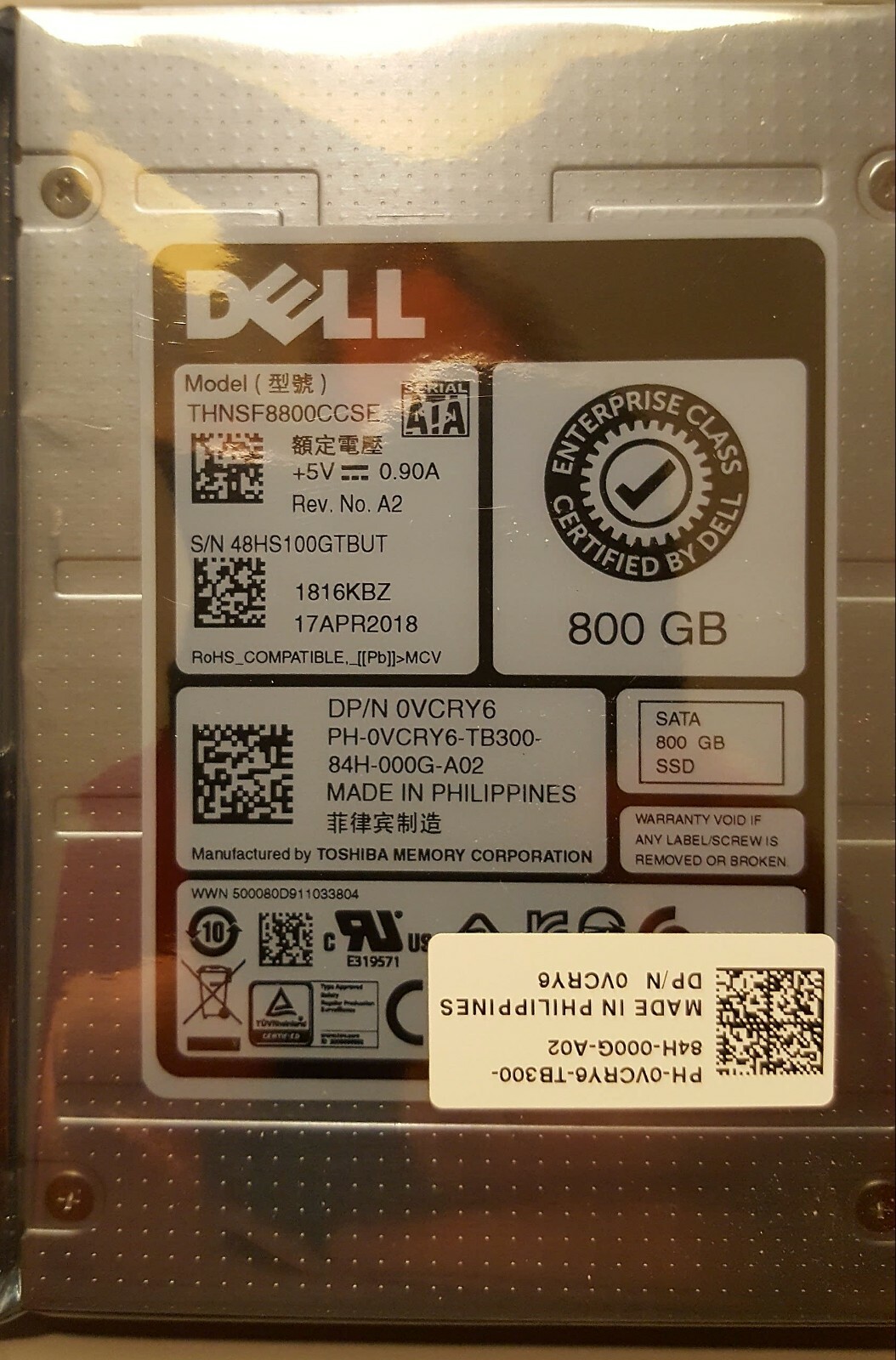 DELL SSD 800GB 6Gbps 2.5" 0VCRY6 HK4E Series THNSF8800CCSE Enterprise Grade
