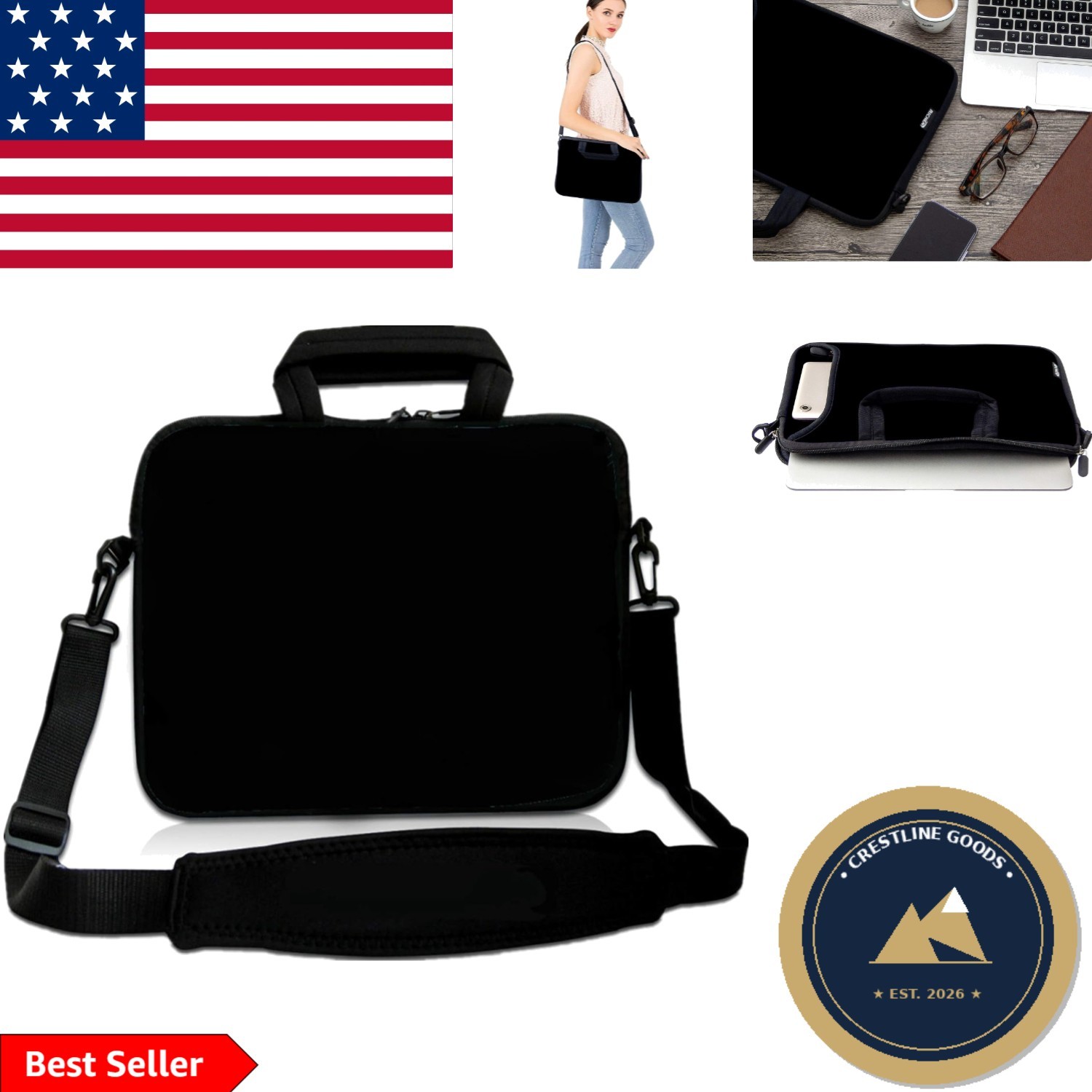Waterproof 10-Inch Messenger Bag for Laptops/Tablets - Soft Neoprene Design