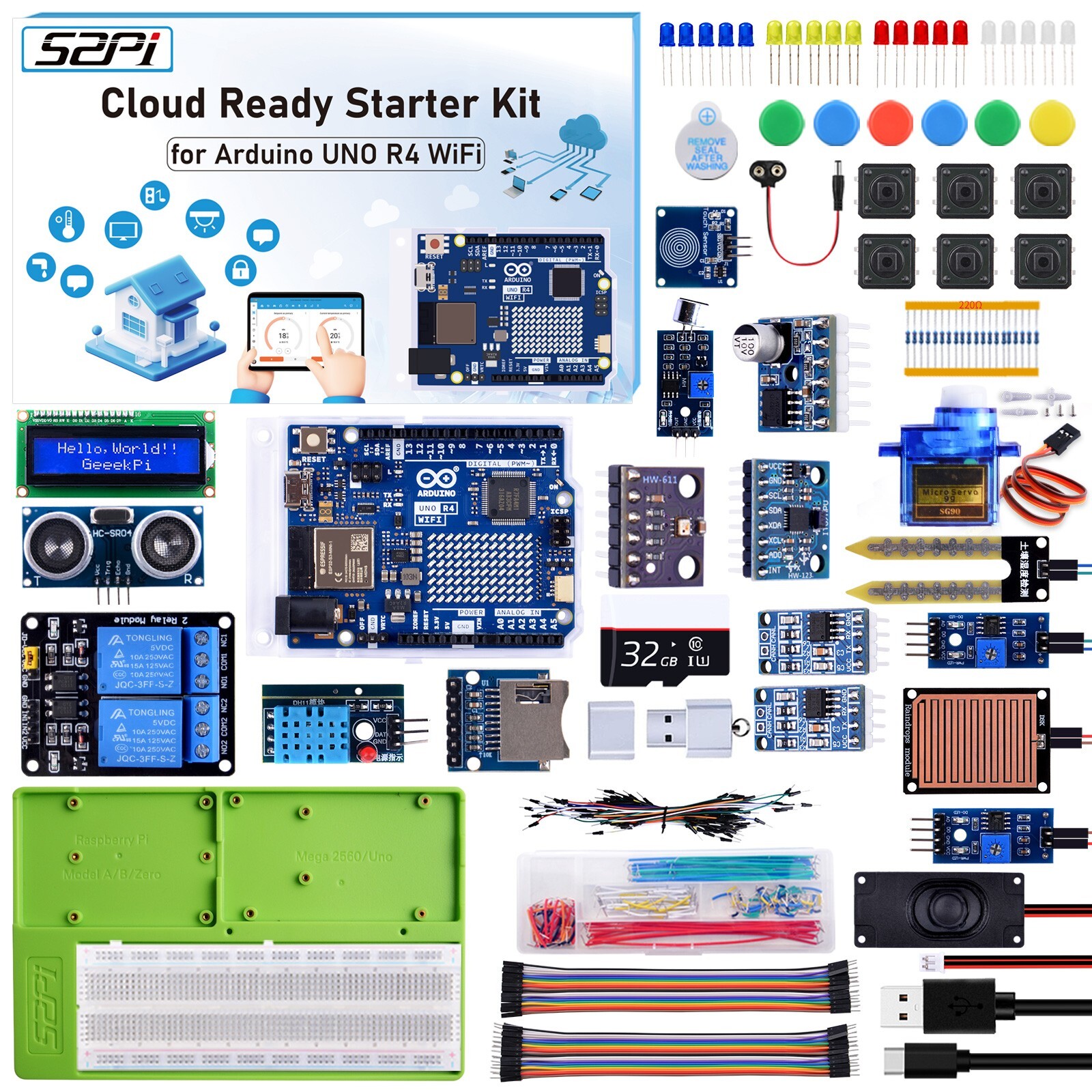 Cloud Ready Starter Kit for Arduino UNO R4 WiFi IoT Integration Sensors