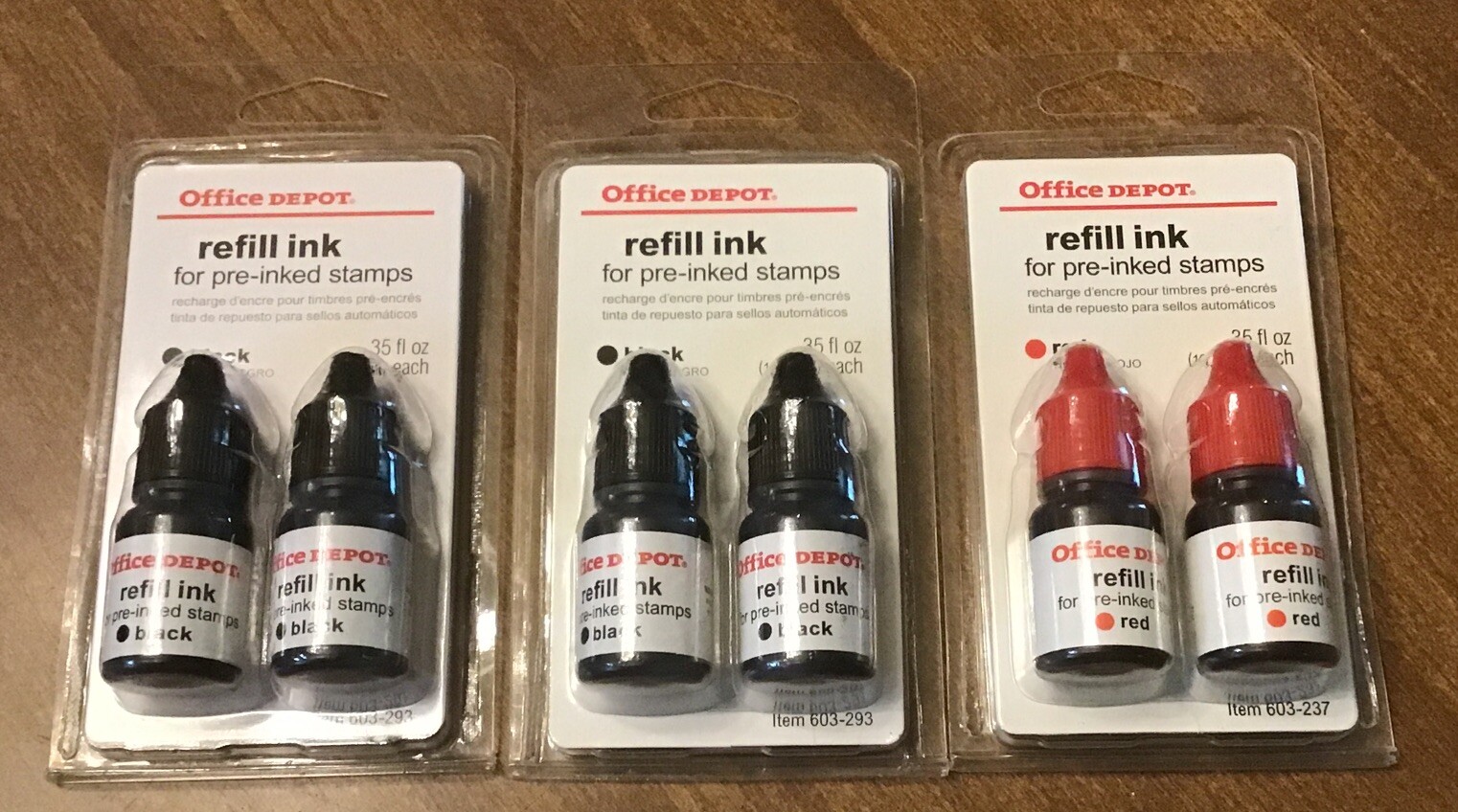 Office Depot Refill Ink for Ink Stamps / Adding Machine Black  & Red 3 Lot New