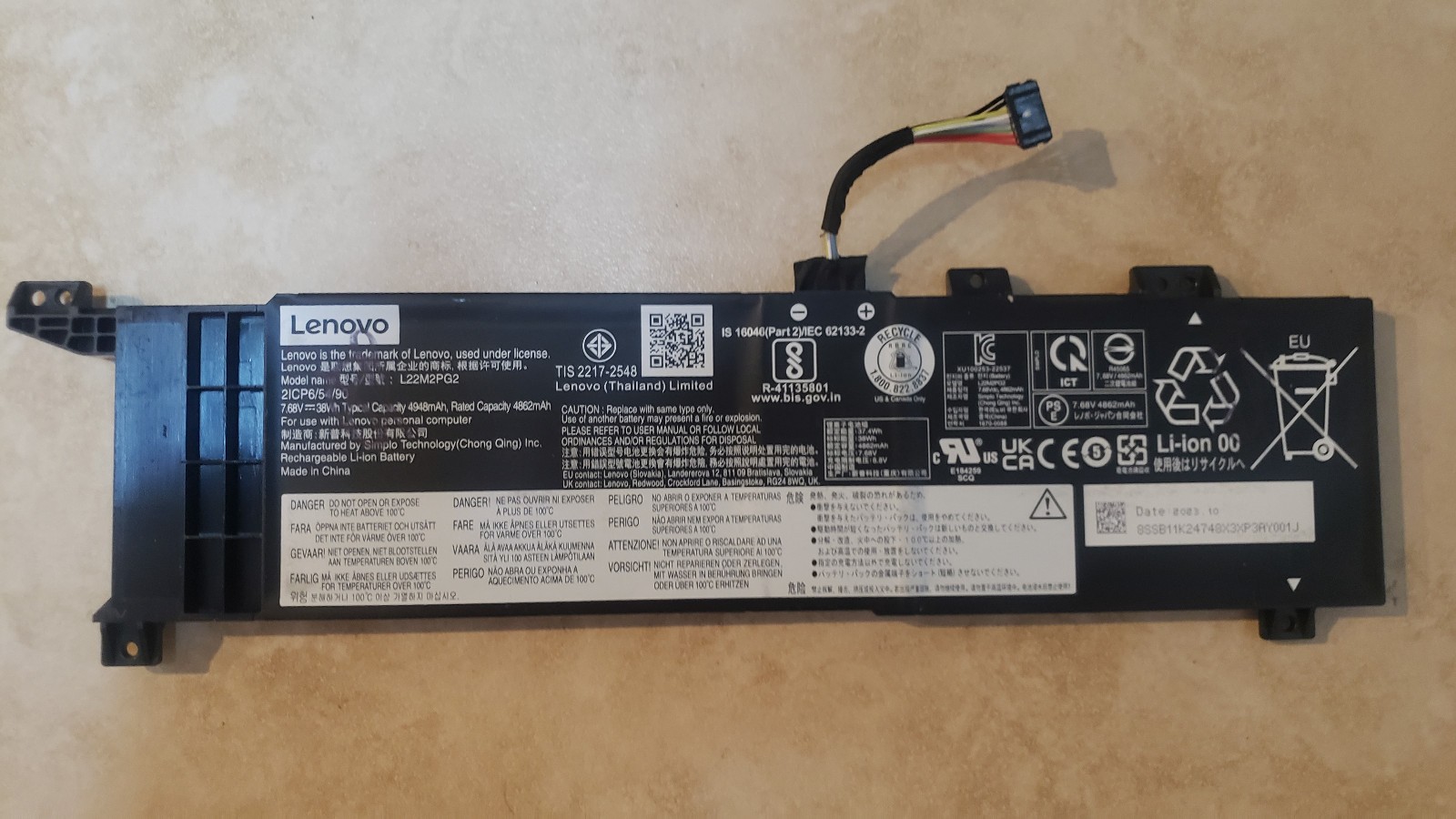 Genuine Original Lenovo Battery 38Wh 7.68V 2-Cell Li-Ion OEM Official V15 G4 IAN