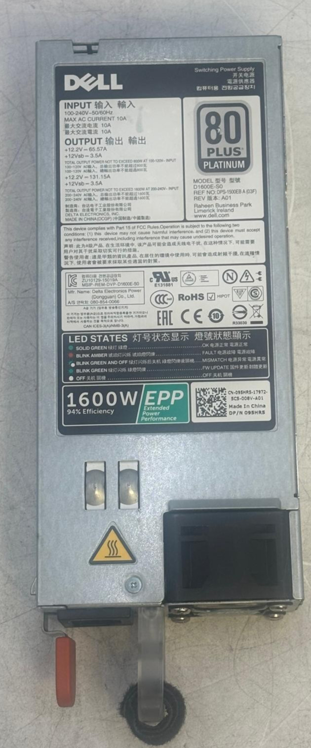 Dell 95HR5 PowerEdge 80+ Platinum 1600W EPP Hot-Plug Power Supply PSU D1600E-S0
